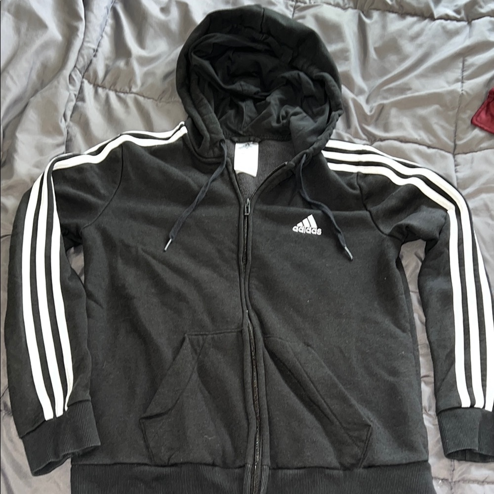 Adidas Black Zip-Up Hoodie with White Accents